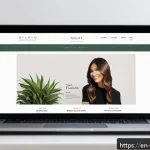 헤어디자이너 마케팅 방법 - A modern, stylish hair salon website homepage displayed on a sleek laptop screen, featuring high-qua...