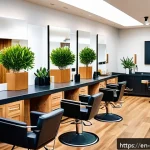 헤어디자이너 블로그 운영 팁 - A bright, modern salon interior featuring a diverse group of clients seated in styling chairs, a hai...